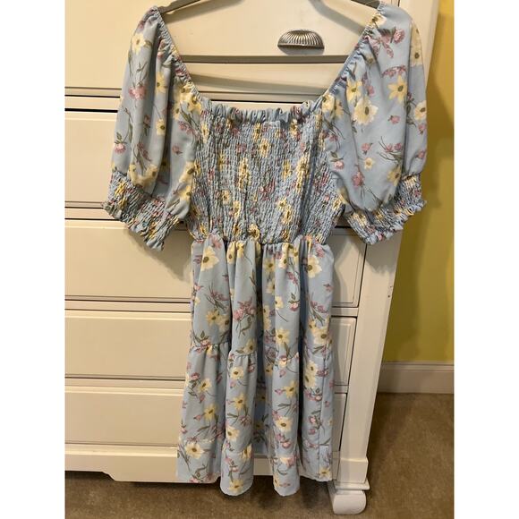 No Comment Plus Blue Floral Smocked Dress Size 3X Indie Boho Fairy Cottage EUC - Picture 6 of 8
